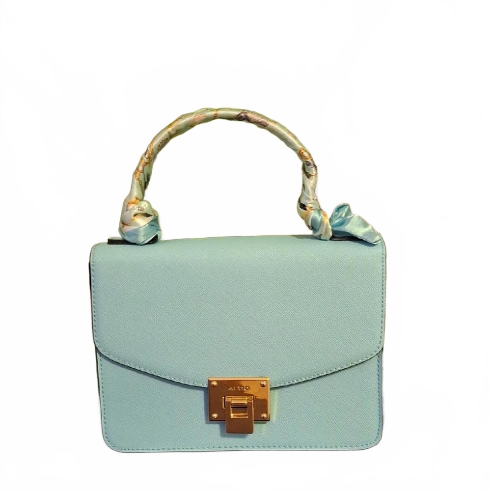 Aldo Light Blue Structured Handbag with Decorative Handle