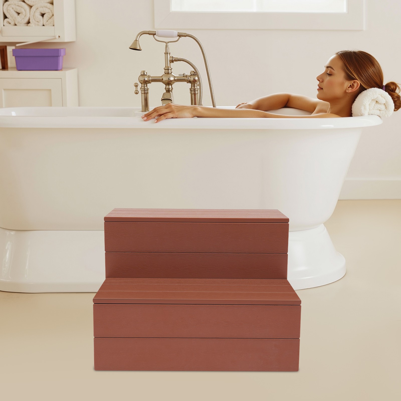 2-Step Hot Tub Step Bathtub Steps, Spa Steps, Hot Tub Stairs Reddish Brown