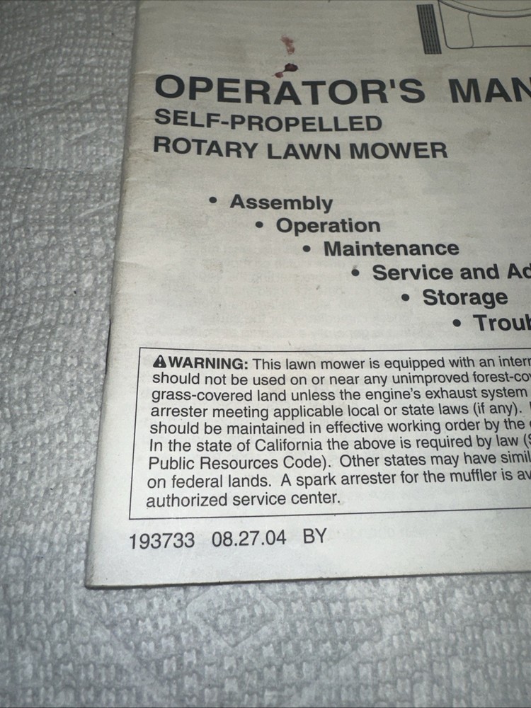 Toro 2004Walk Behind Lawn Mower Owners Manual