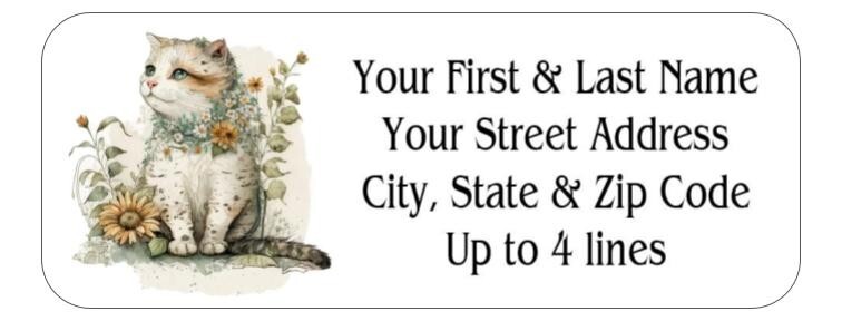 150 Primitive  Cat Flowers Mailing Return Address Labels Personalize