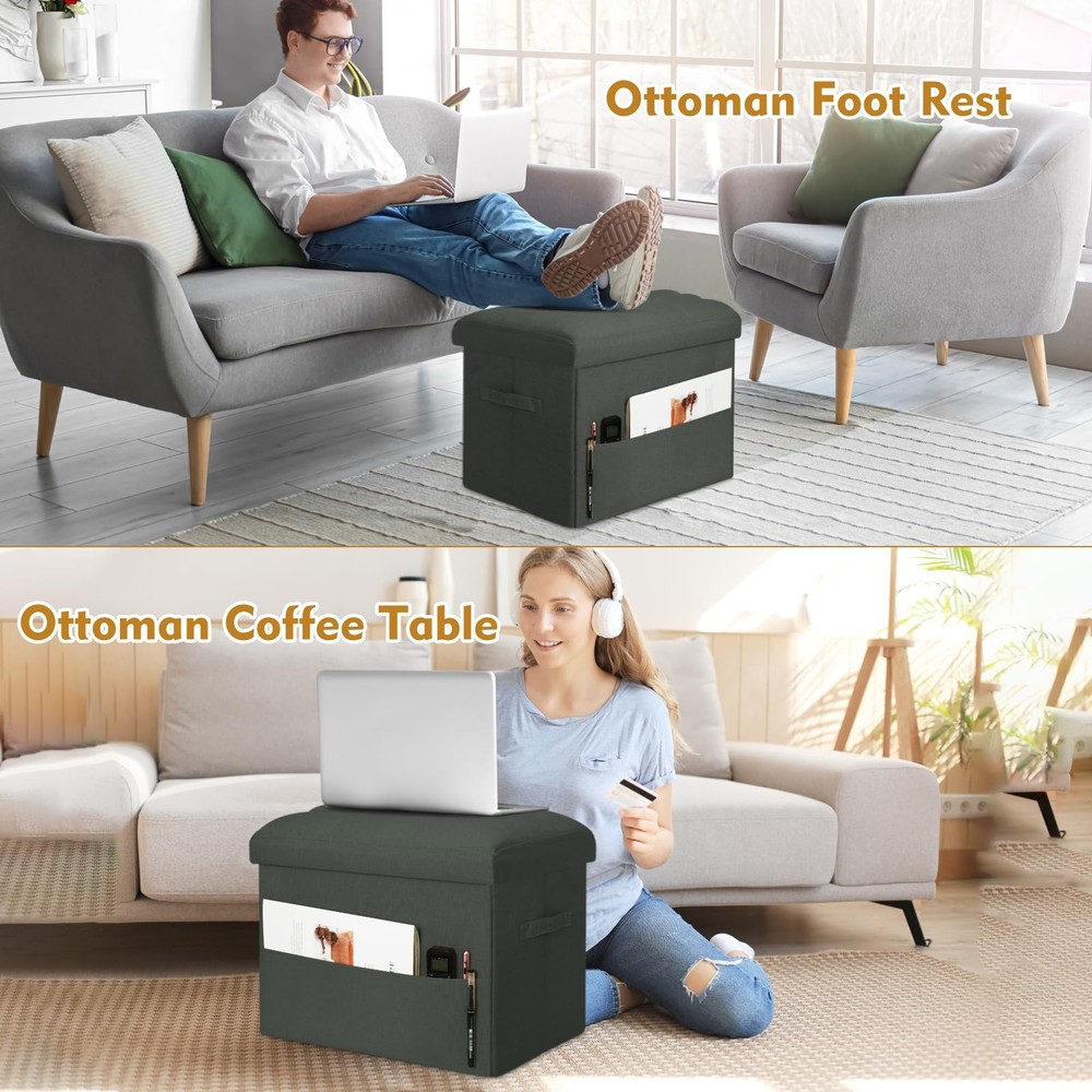 Small Ottoman with Storage Foldable Ottoman Foot Rest Stool with Thicker Foam...