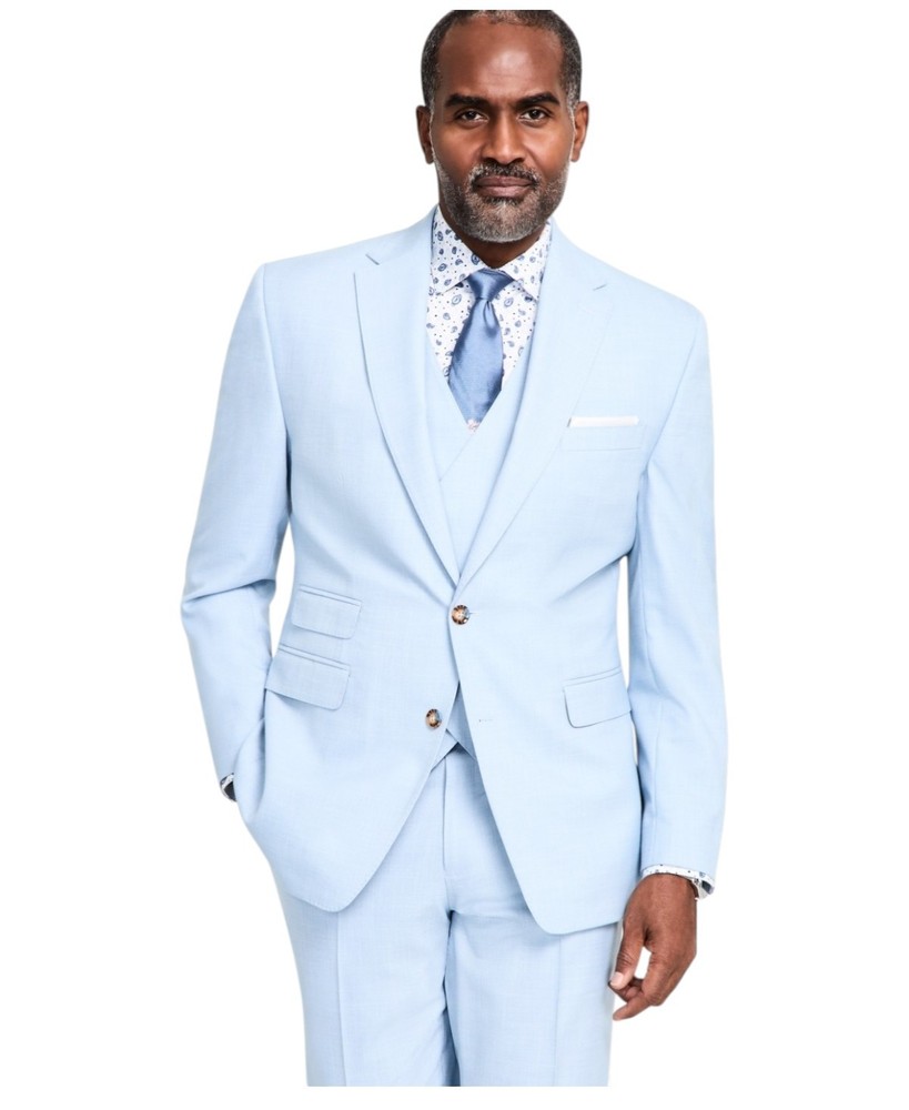 Tayion Mens Regular fit Suit Jacket Blazer 40 S Light Blue Solid Stretch