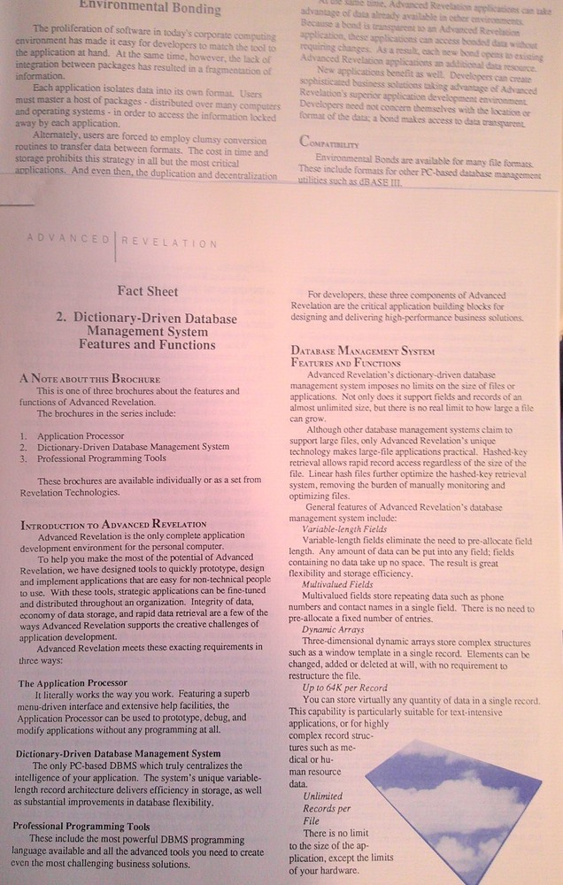 Advanced Revelation press kit. Application development environment for PCs