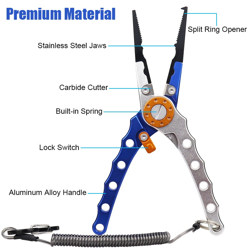 Fishing Split Ring Pliers Aluminum Hook Remover Braid Cutters Scissors Multitool