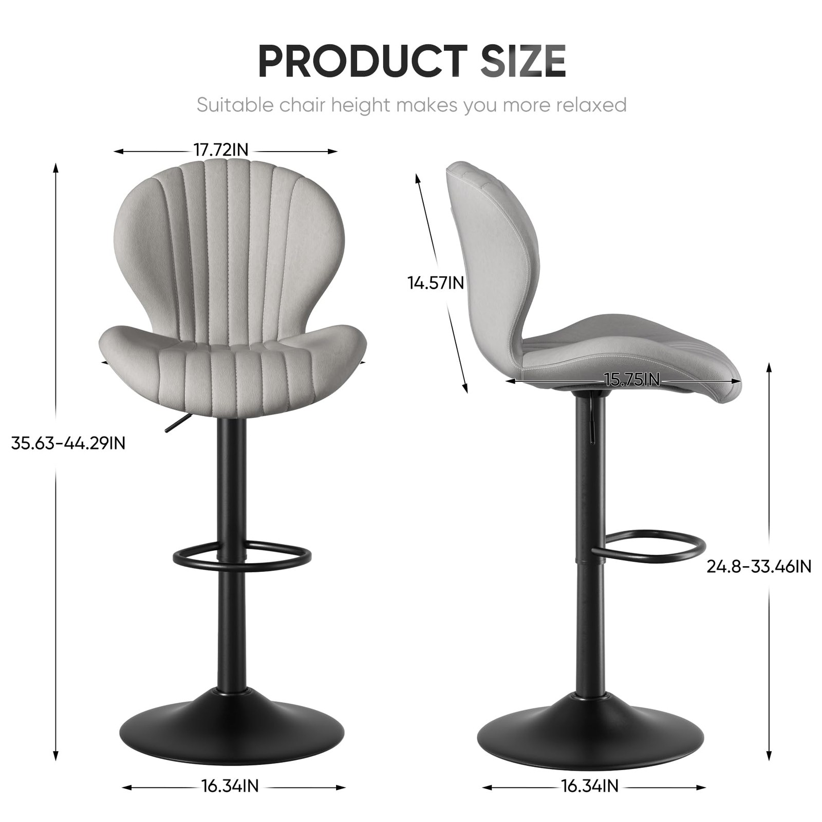 Modern Adjustable Swivel Bar Stools Set of 2 Light Grey for Kitchen Island