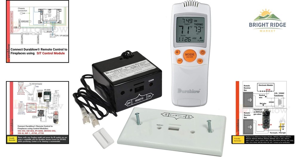 Wireless RF Remote Control System for Gas Fireplace with LCD Temperature Display