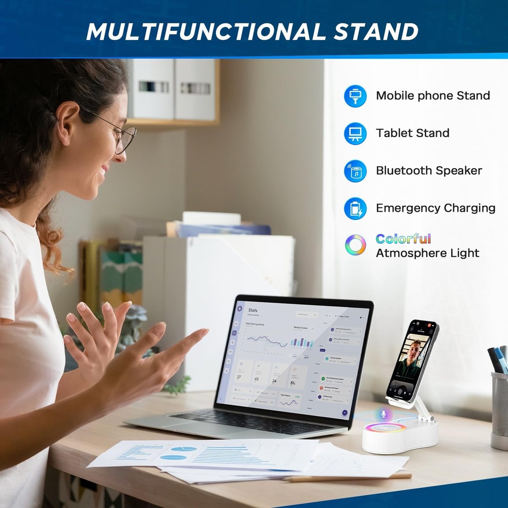 Black Cell Phone Stand Holder with Wireless Bluetooth Speaker Induction Audio