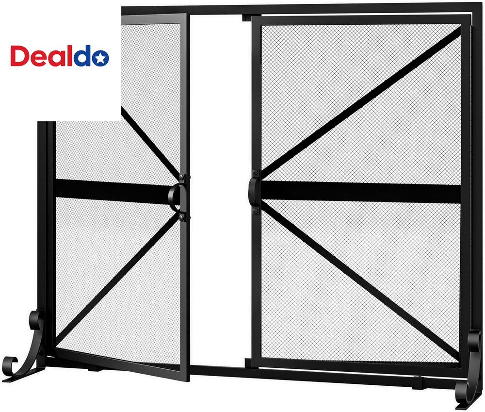 Fireplace Screen with Doors, 2-Pannel Handcrafted Solid Wrought Iron Decorative