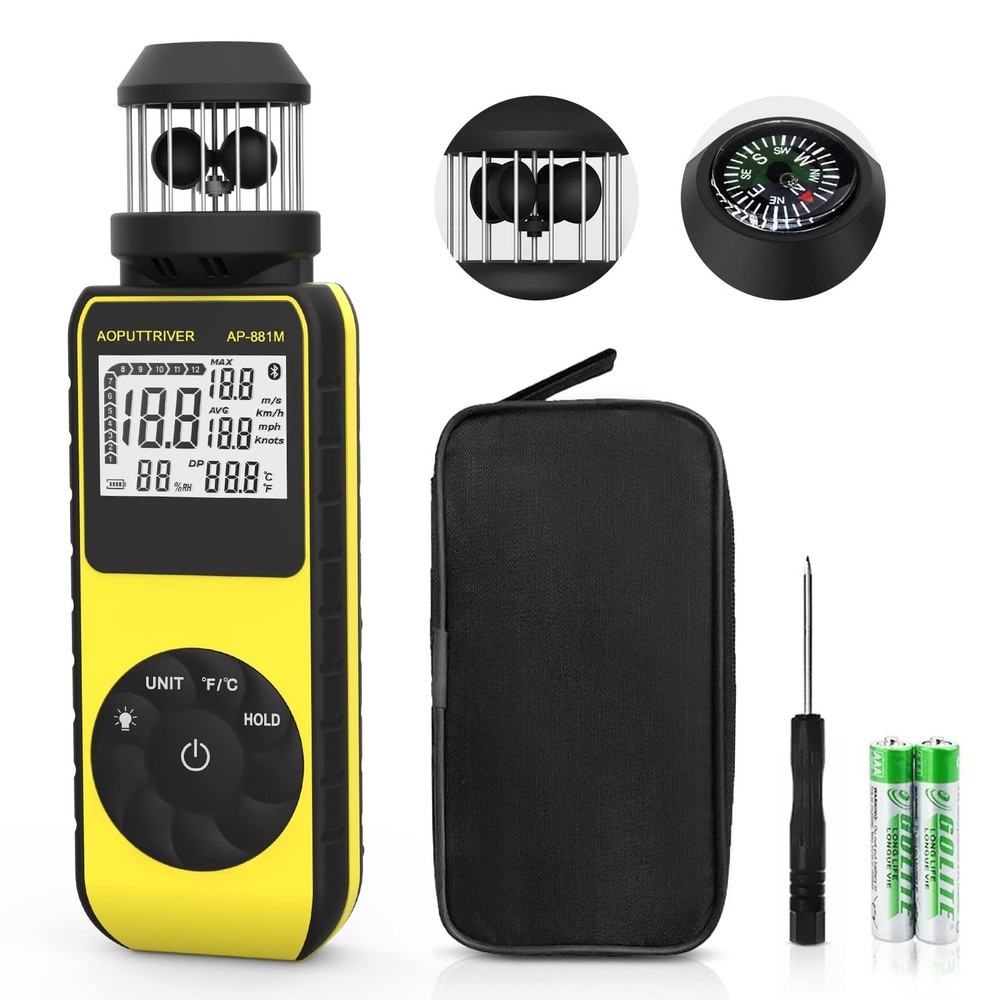 Wind Cup Anemometer with 360°Direction, Handheld Wind Speed Meter Temp℃/℉ Mea...
