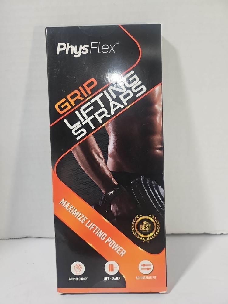 PhysFlex Grip Lifting Straps For Weightlifting & Strength Training Black 1 Pair