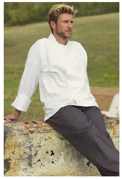 Mfgs 2nds-White Chef Coat. Mesh Back, Cloth Buttons, Size: Medium - 481