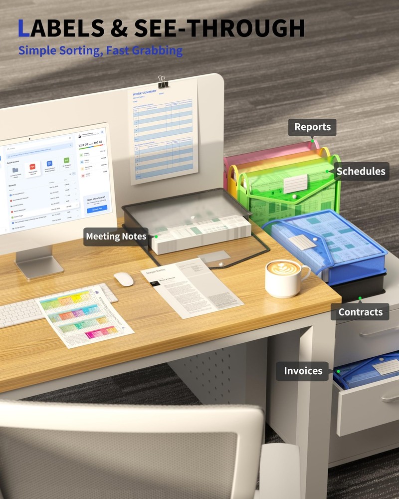 7 Pack Plastic Expanding File Folder, Transparent envelopes with Snap Closure...