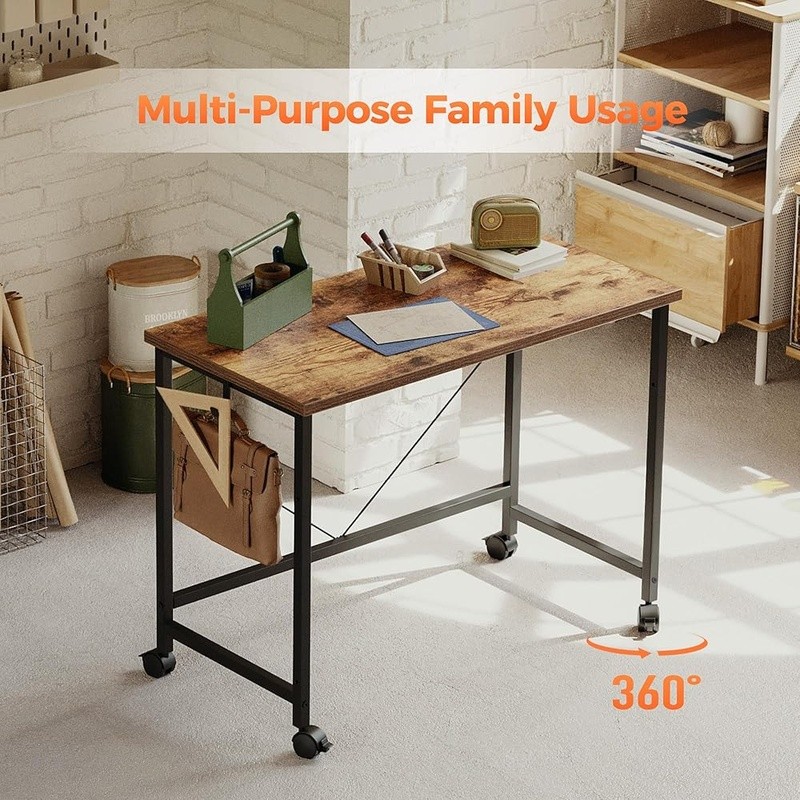 Portable Rolling Computer Desk W/ Wheels Space Saving Home Office & Study New