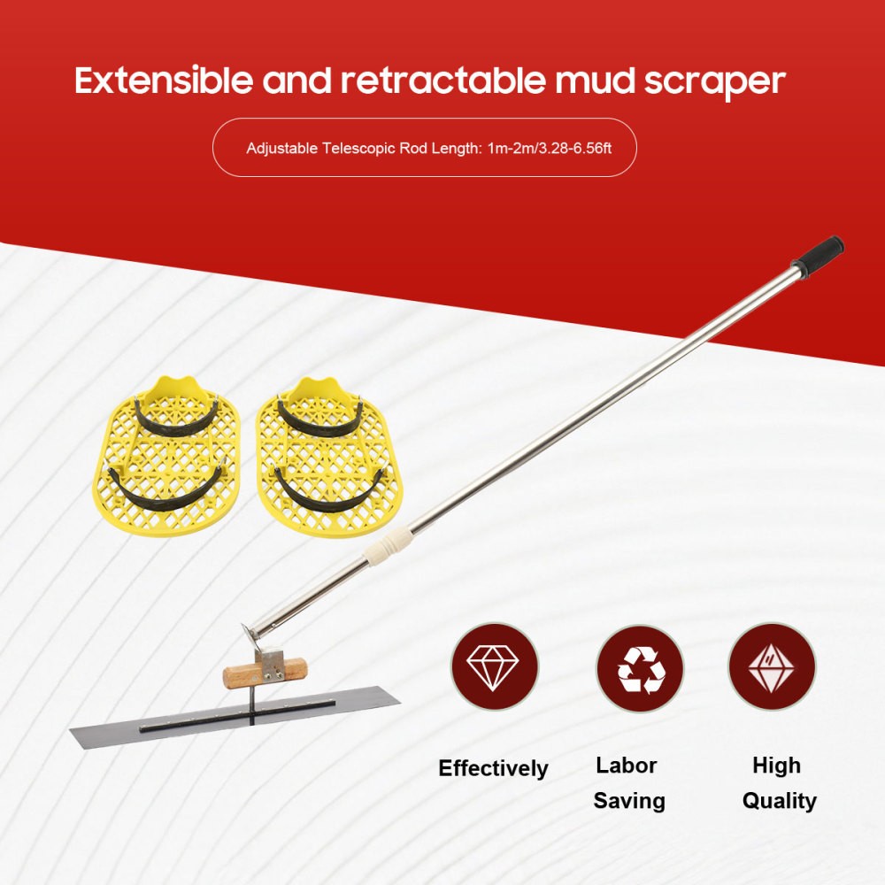 Long Handle Concrete Trowel Cement Surface Smoothing Tool w/ Finishing Shoes NEW