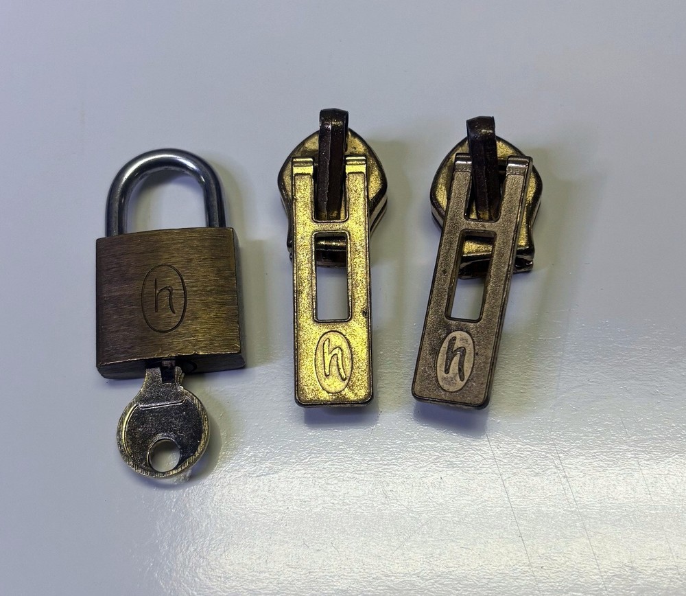 Hartmann Brass Complete Zipper Sliders w/ Pulls /Tabs * Size 9C +BONUS Lock -SET