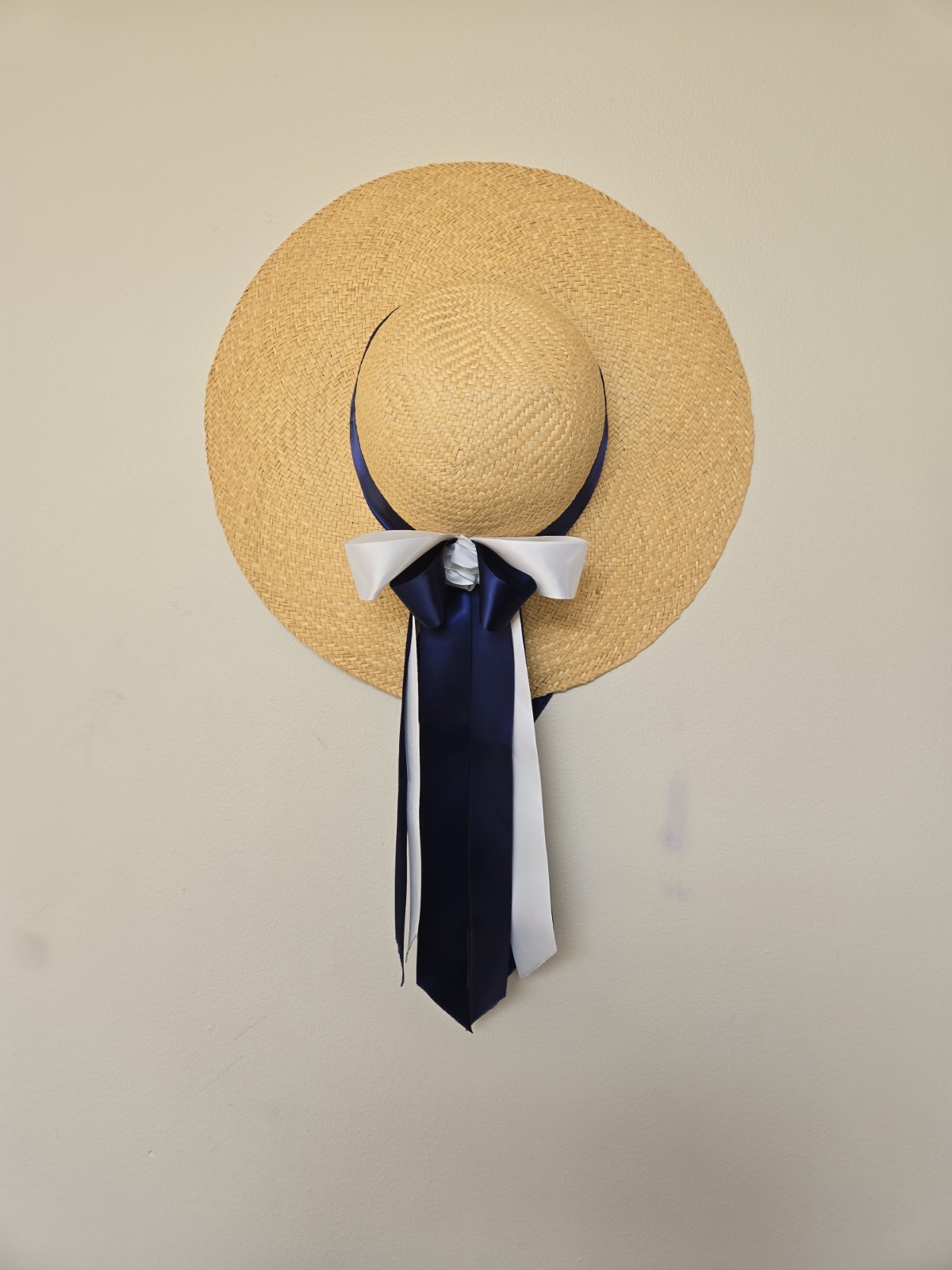 Colonial Williamsburg Straw Hat 18th Century Womens Blue Low Crown Ribbon Tea