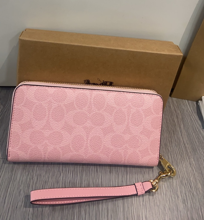 NEW Coach Long Zip Around Wallet In Signature Canvas CW778 Powder Pink