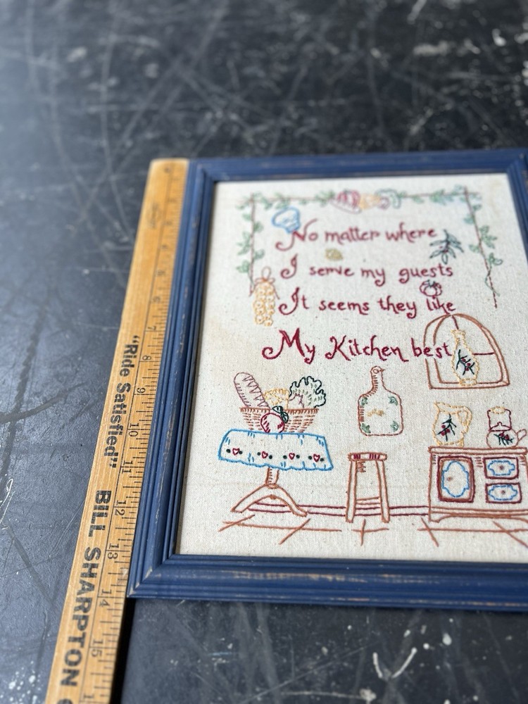 Vintage Finished Needlework Framed Artisan Designed Primitive Farmhouse Boho