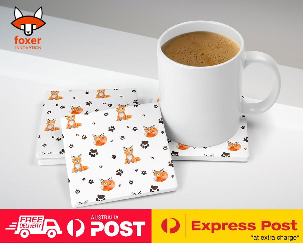 COASTER COFFEE DRINKING MAT|WATERCOLOR FOX AND PAW PATTERN