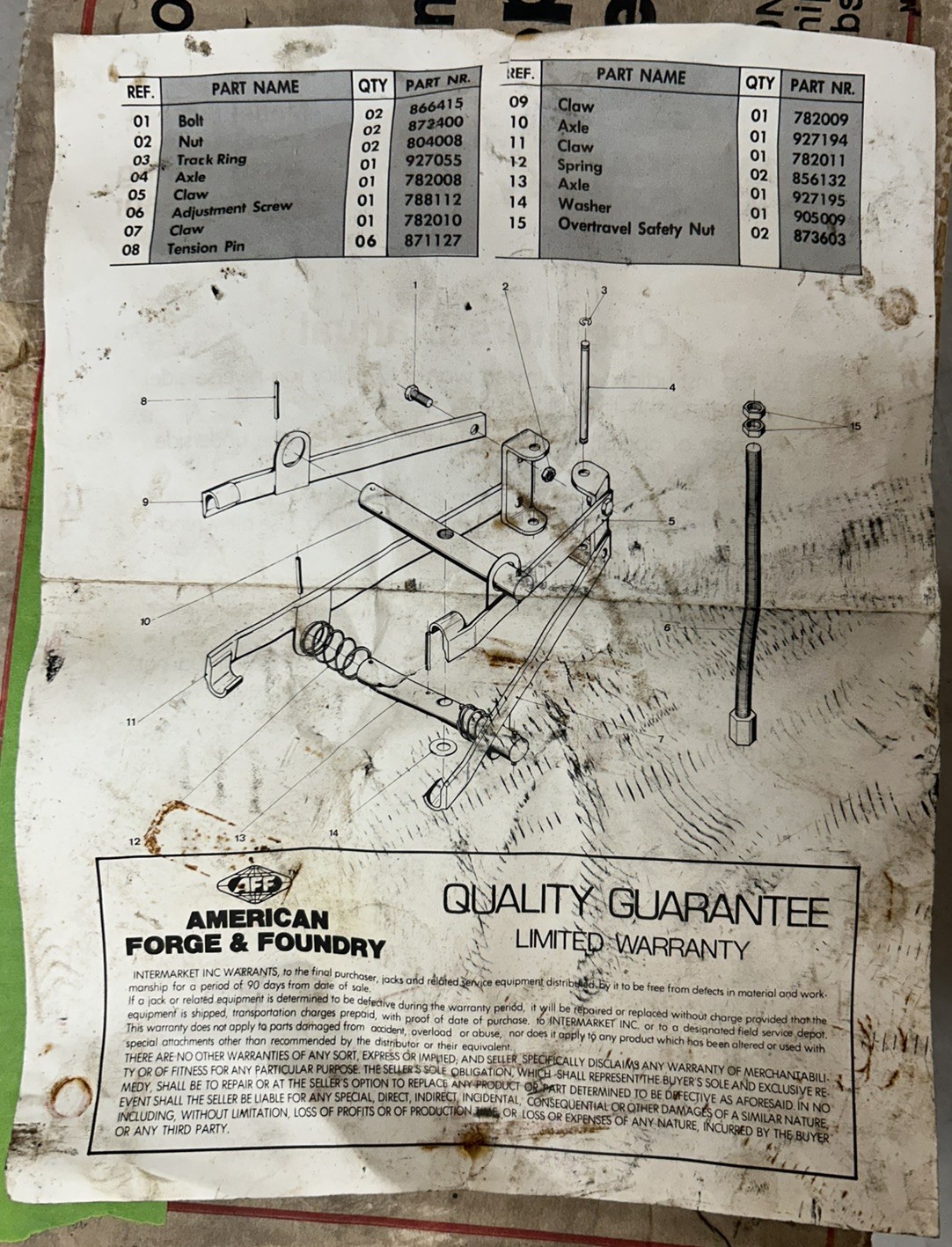 AFF Model 605 MacPherson Strut Spring Compressor Missing Adj. Screw