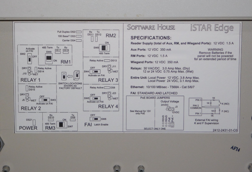 Software House ESTAR002 EDGESTAR 2 RDR 64MB Reader Access Door Control Panel