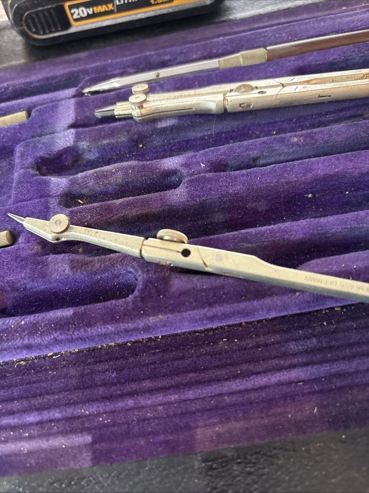 Vintage Drafting Tool Set Compass Germany Dividers Ruling Pen Case Incomplete