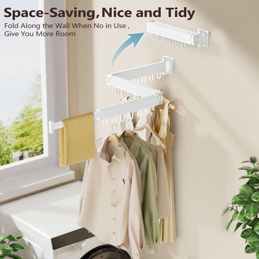 Clothes Drying Rack Wall Mounted, Space-Saving Drying Rack Clothing, Collapsi...
