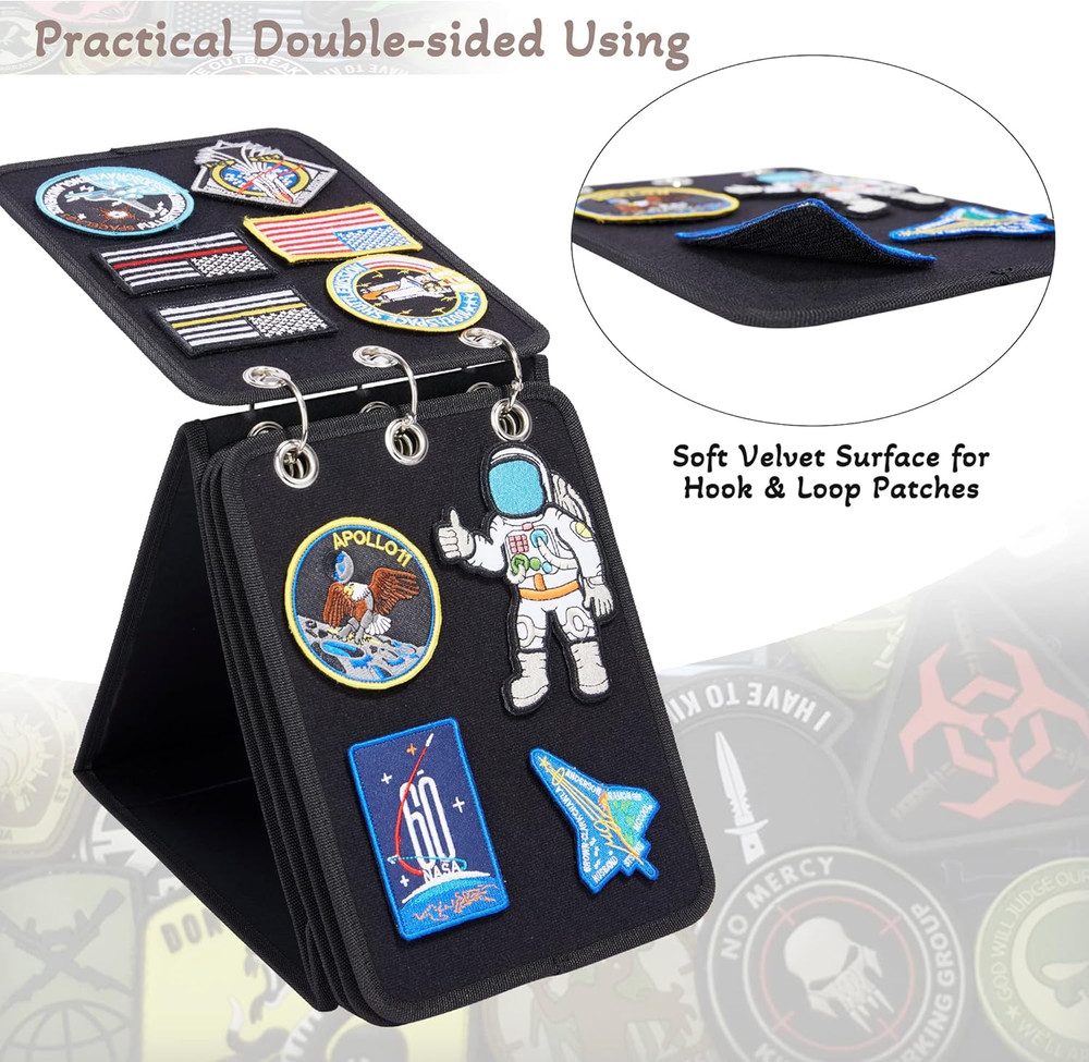 Patch Display, Vertical Patch Organizer with 4 Pages for Hook & Loop Patch Colle