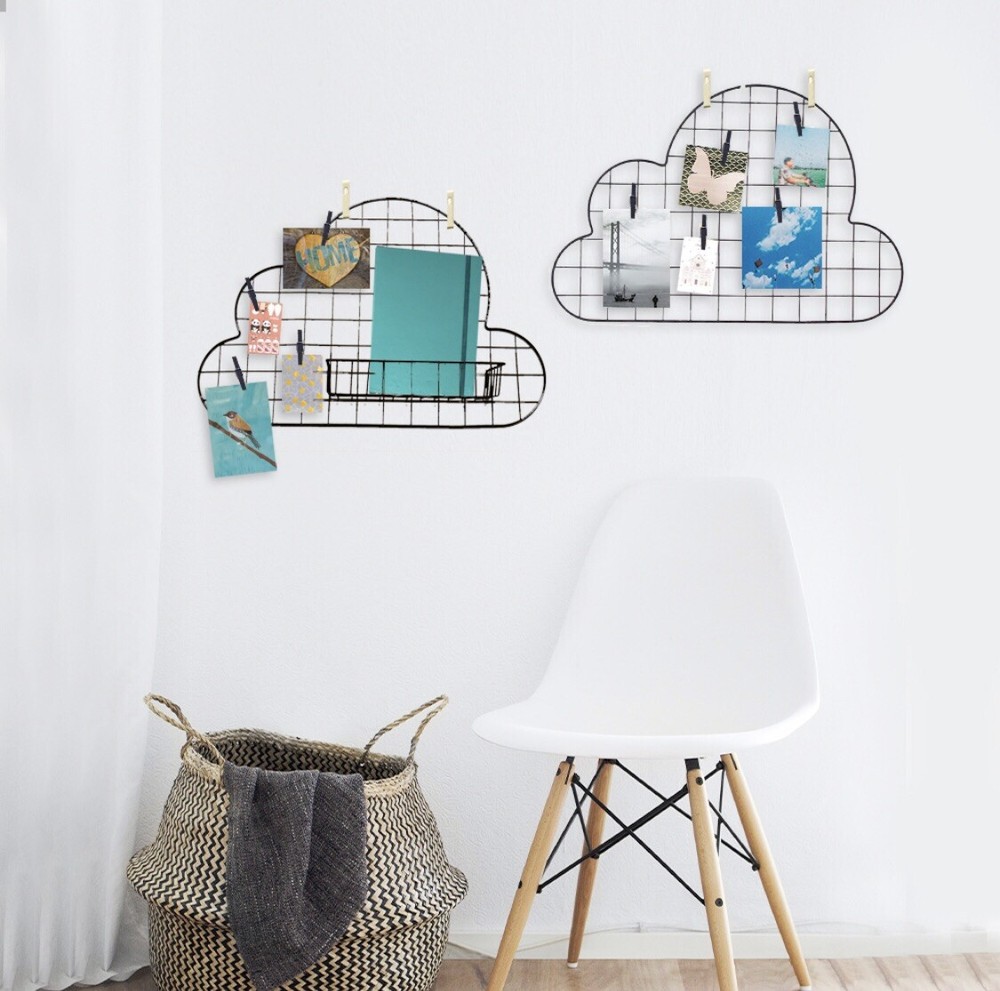MDCM - Wall Hanging Grid Panel Organizer (2-pack) Cloud Shaped Metal Wire Wall