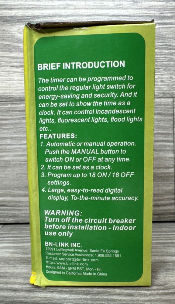 Energy Saving 7 Day Wall Timer by BN-LINK - NEW