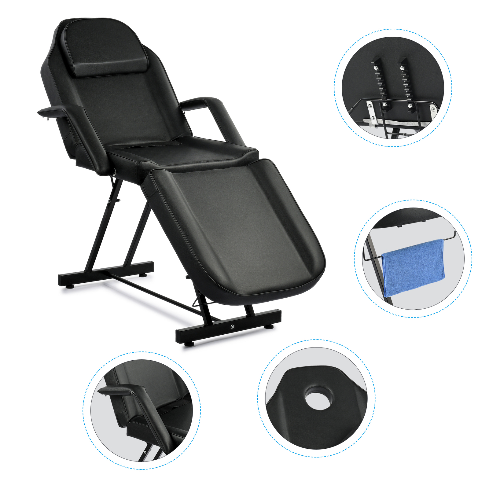 Adjustable Black Massage Chair+Stool Table Tattoo Facial Bed Barber Salon Spa