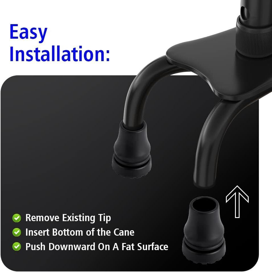 4-Pack Rubber Cane Tips 3/4 Inch Heavy Duty Walking Cane Tips Black Sturdy