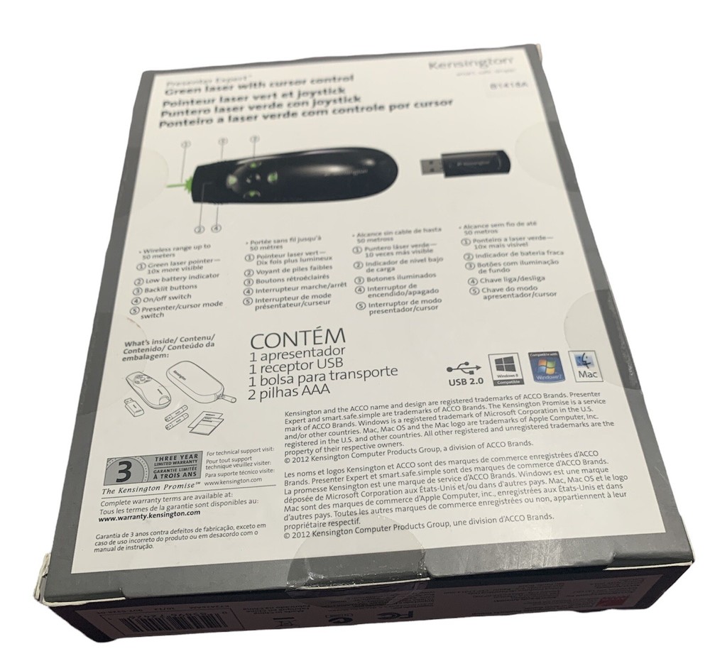 Kensington Expert Wireless Presenter with Green Laser Pointer & Cursor Control