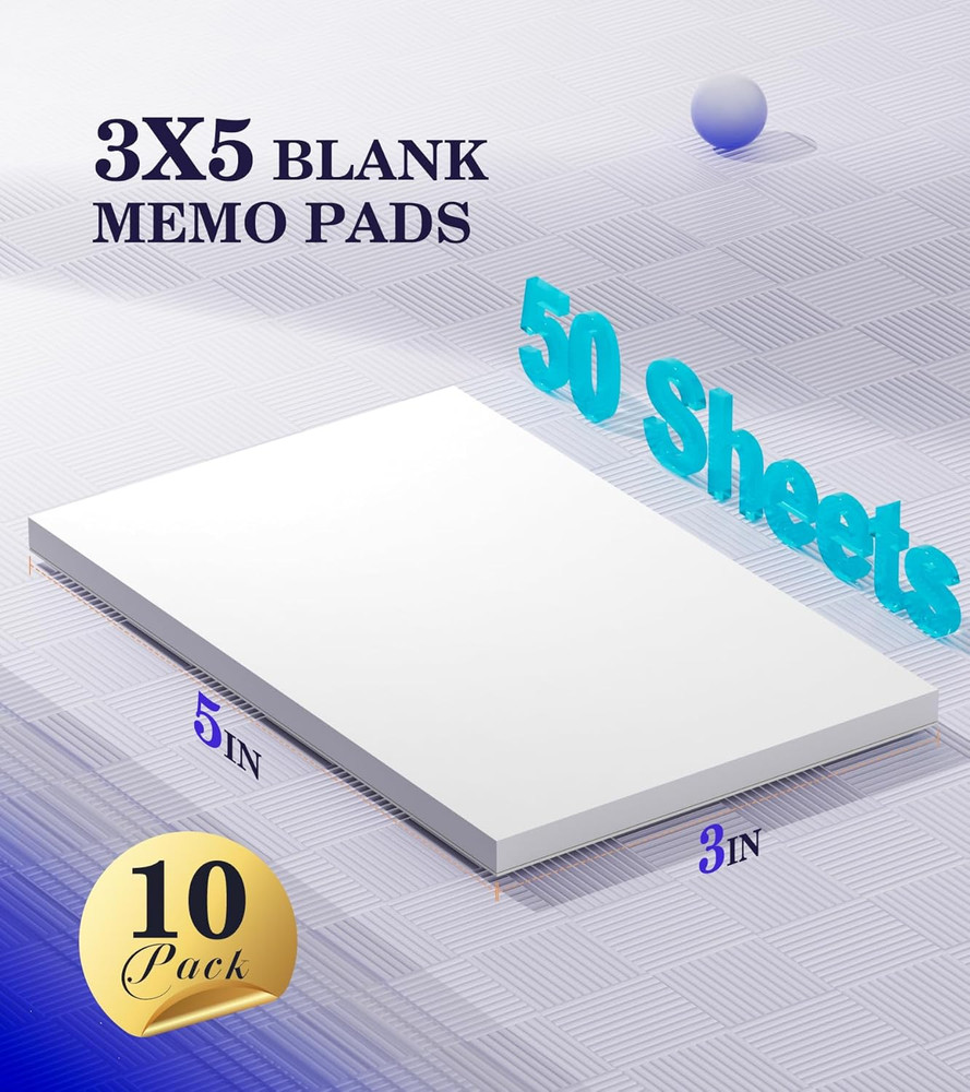 Small Note Pads 3X5 Pocket Notepad, 10 Pack Server Note Pads 3X5, White Memo Pad