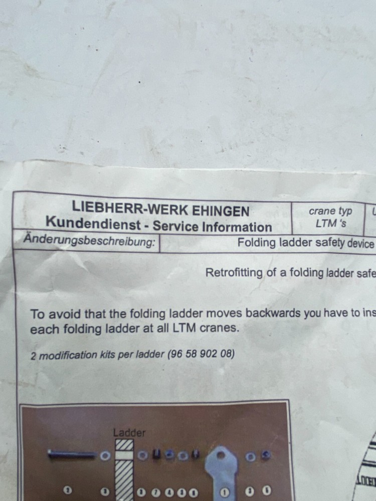LIEBHERR CRANE LADDER RECALL KIT, MODIFICATION KIT, PART 🔔