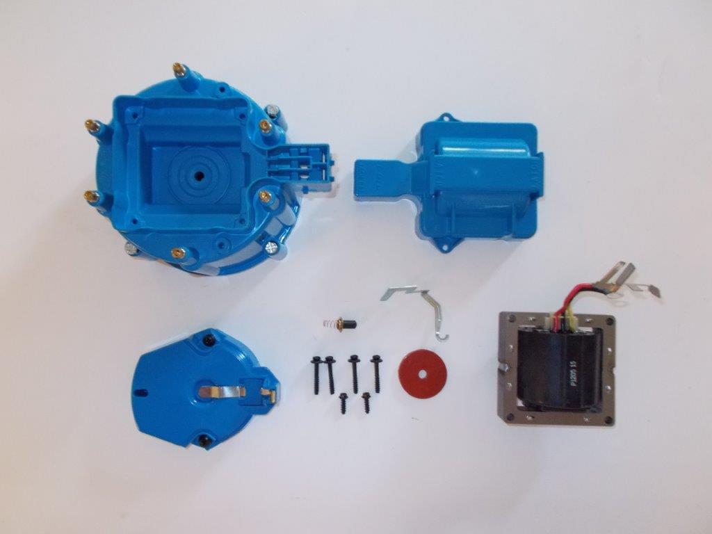 6 CYLINDER BLUE HEI Distributor Cap, Coil Cover & Rotor Kit & 65k Volt Coil V6
