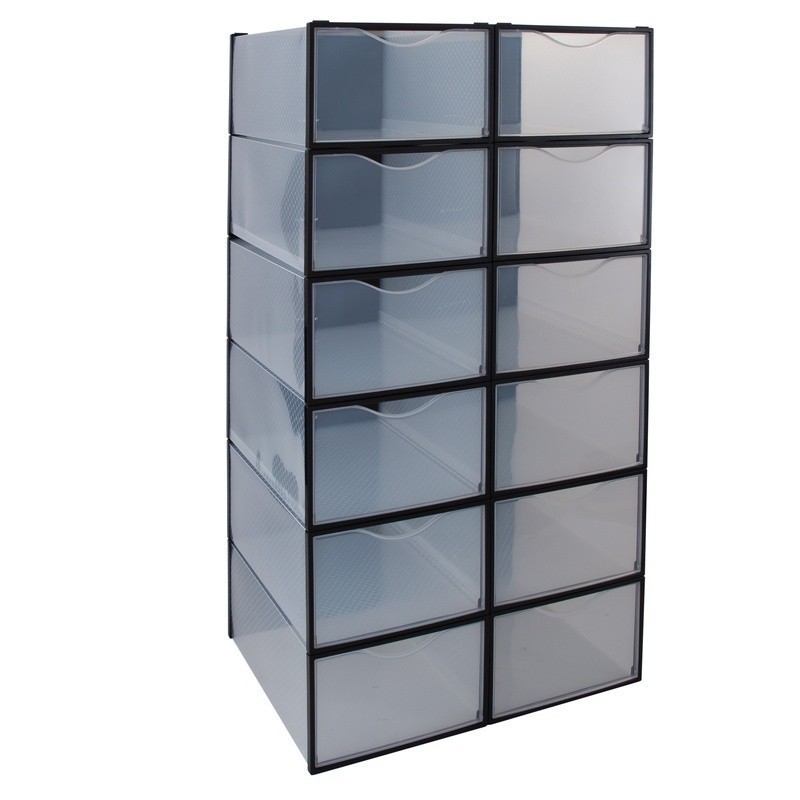 12 Stackable Shoe Boxes Clear Drop Front Easy Access Organizer Storage Solution