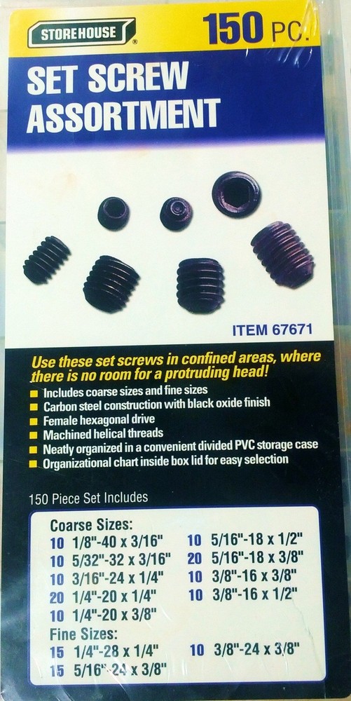 Set Screw Assortment, 150 Pc. - Storehouse