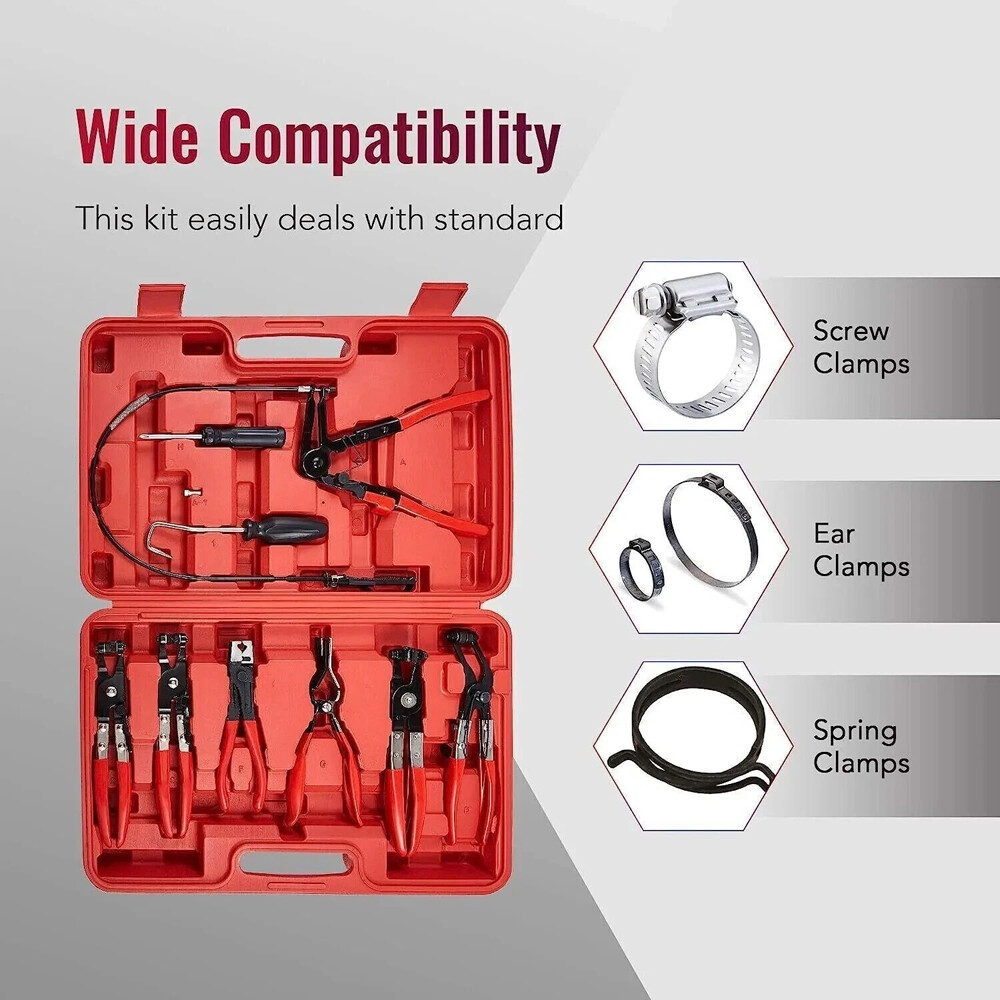 10Pc Hose Clamp Clip Remover Pliers Wire Long Reach Kit Fuel Oil Water Hose Tool