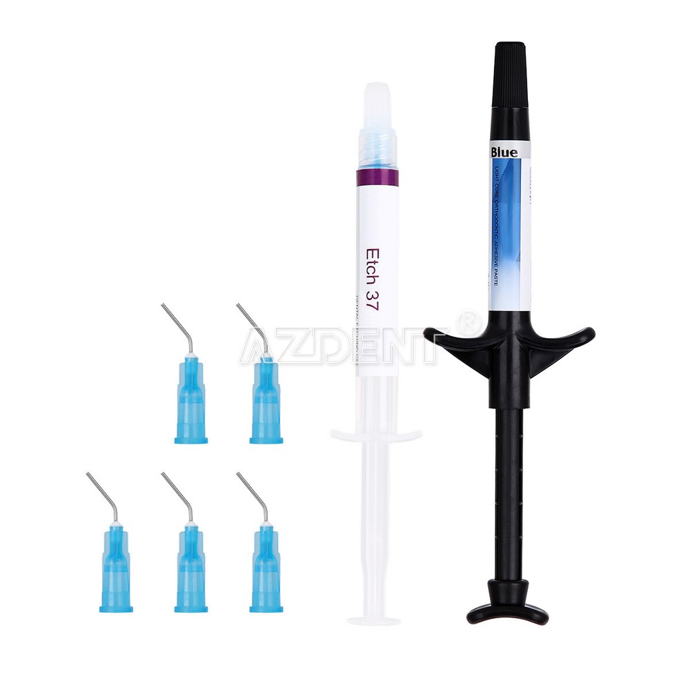 Dental Light Cure Orthodontic Braces Adhesive Paste Acid Etchant Kit Blue 5 Tips