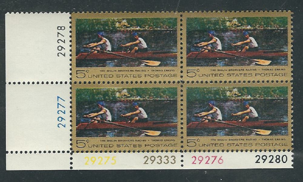 Scott #1335.... 5 Cent...Eakins/Racing....5 Plate Blocks