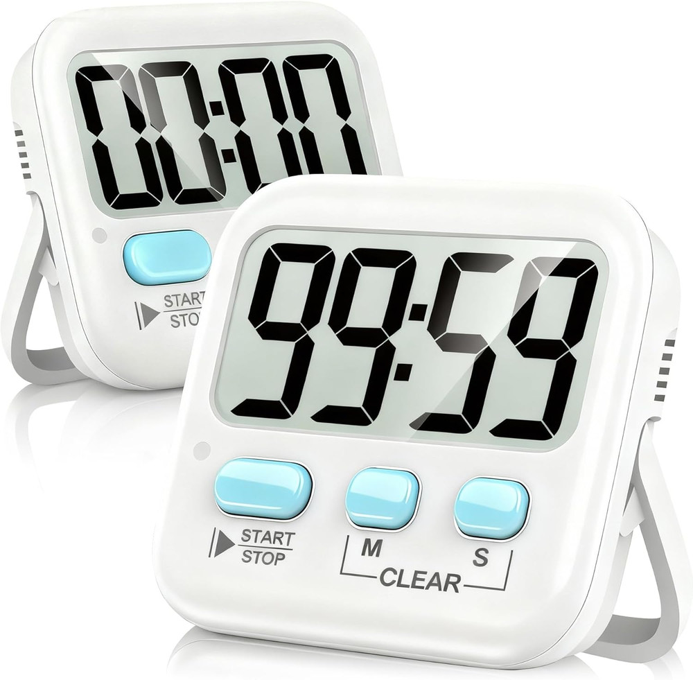 2 Pack Digital Kitchen Timer Count Up Down Loud Silent Magnetic Display