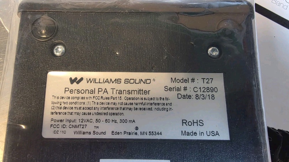 Williams Sound PPA T27 Personal PA Compact FM Transmitter, Black