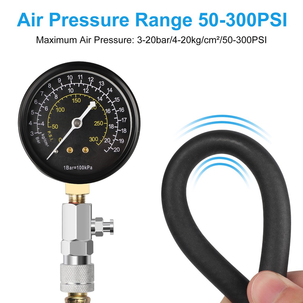 Engine Compression Tester Testing Gauge Gage Check Test Tool Kit with Hose 20bar