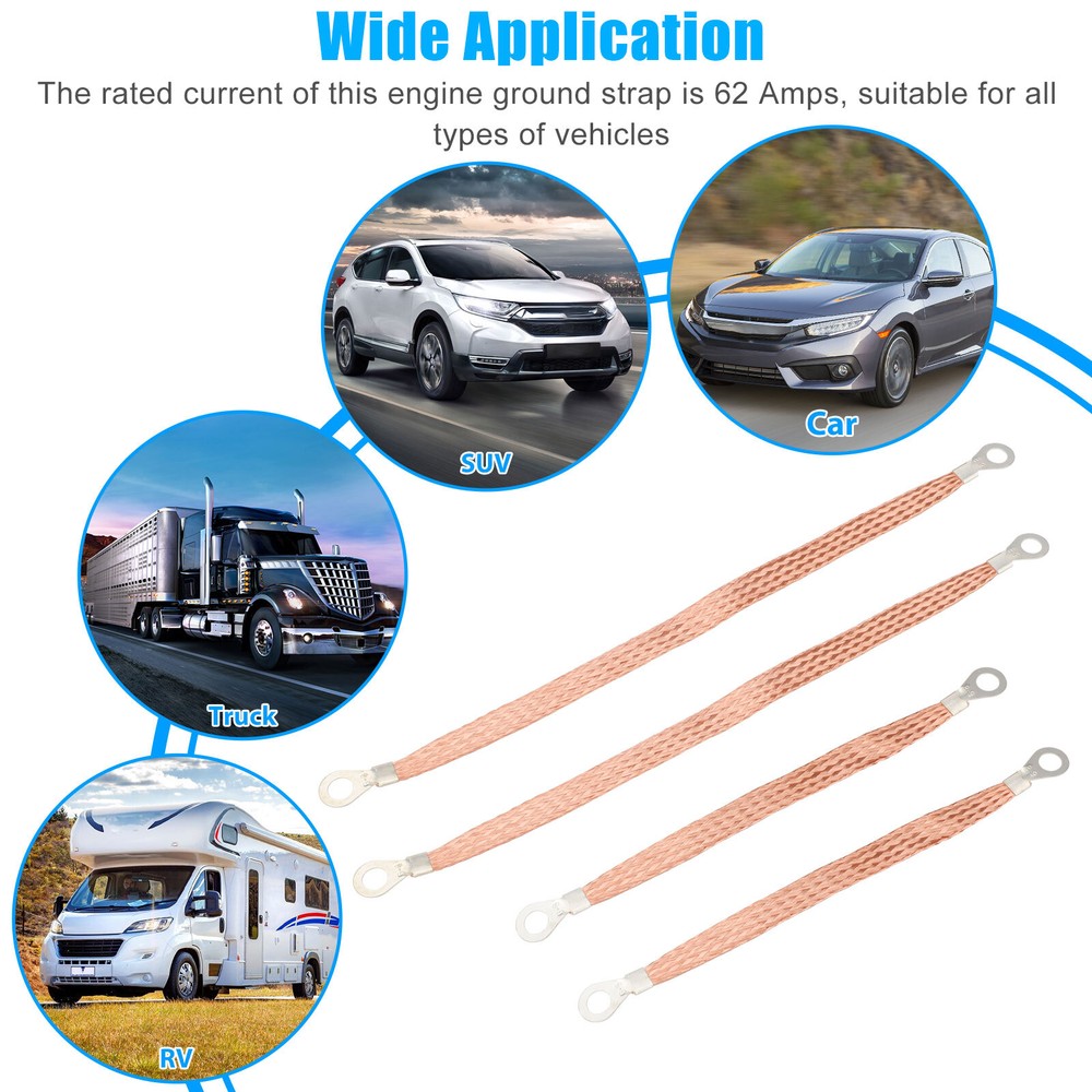 4X Engine Ground Strap Cable Copper Kit For Car Truck Firewall Engine Body Frame