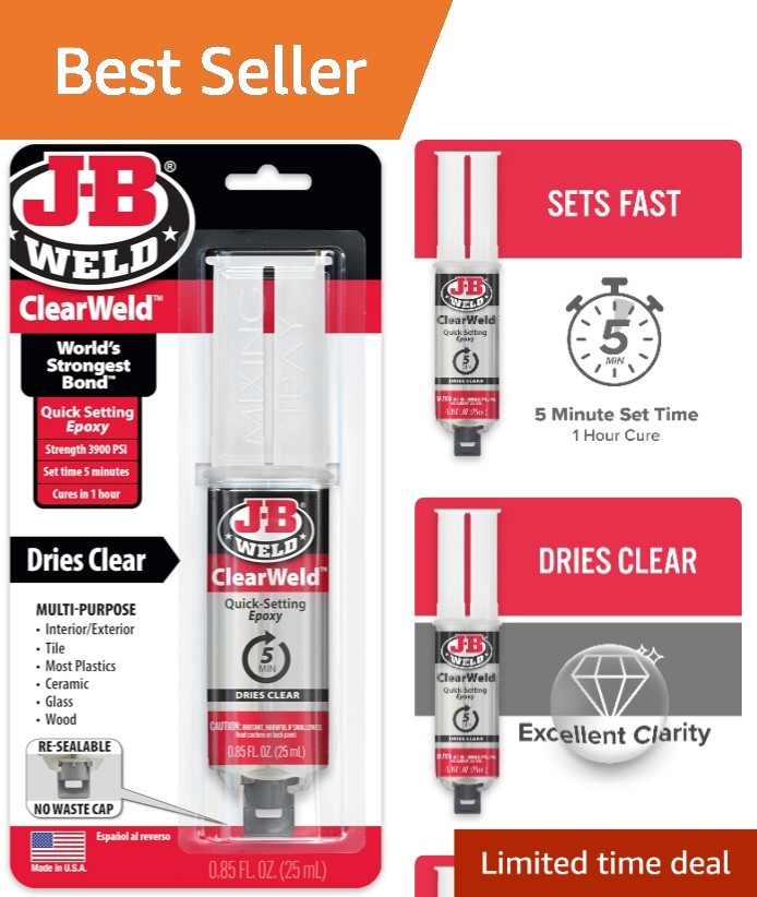 Strong 25ml ClearWeld Epoxy - Quick Setting Two-Part Syringe for Repairs