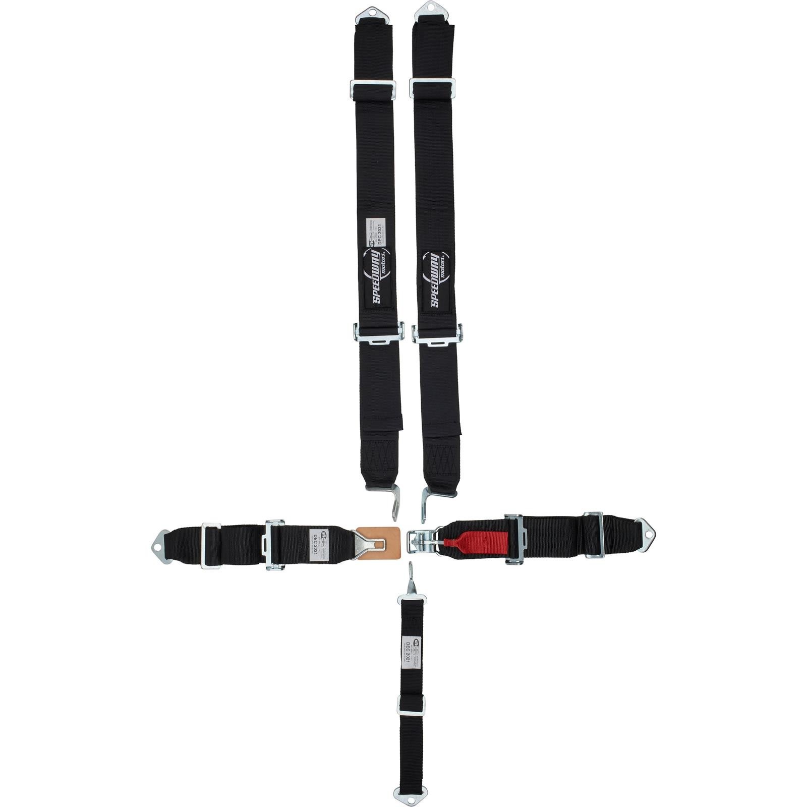 Speedway Racing Harness BLACK 5-Point Latch/Link Pull-Down Seat Belts SFI 16.1