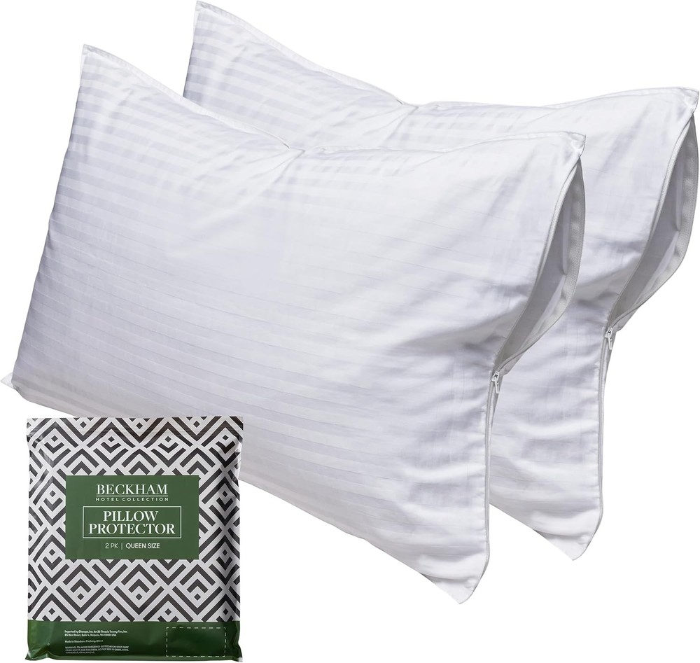 White pillow protector with zipper, 2-piece set, cotton pillow protector