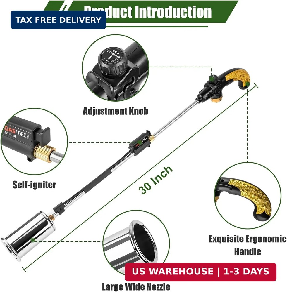 Propane Torch Weed Burner, Adjustable flame thrower with Detachable Handle, B...