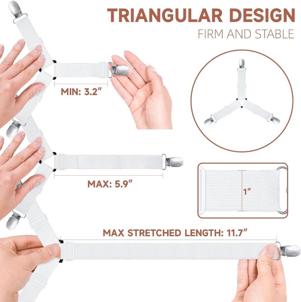 Fitted Bed Sheet Straps - 4-Pc Non-Slip Clips for Secure Bedding & Easy Install